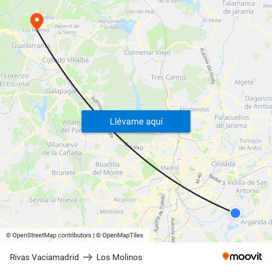 Rivas Vaciamadrid to Los Molinos map
