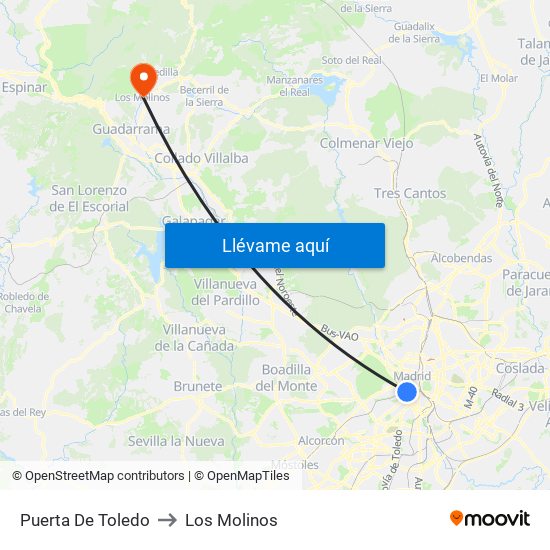 Puerta De Toledo to Los Molinos map