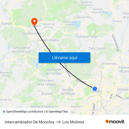 Intercambiador De Moncloa to Los Molinos map