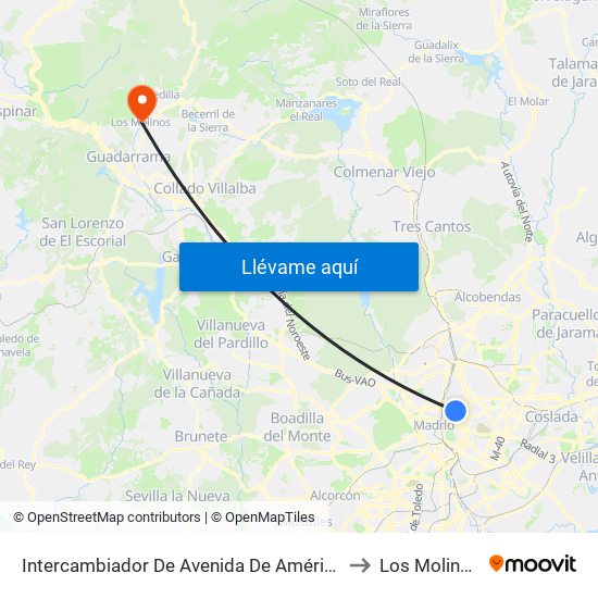Intercambiador De Avenida De América to Los Molinos map