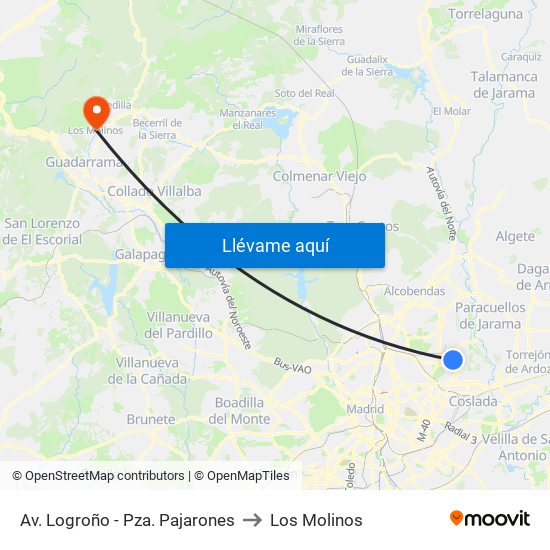 Av. Logroño - Pza. Pajarones to Los Molinos map
