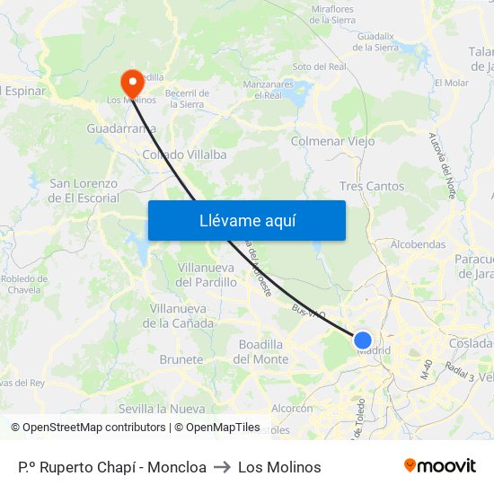 P.º Ruperto Chapí - Moncloa to Los Molinos map