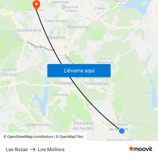 Las Rozas to Los Molinos map