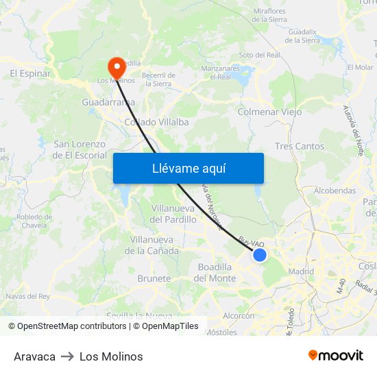 Aravaca to Los Molinos map