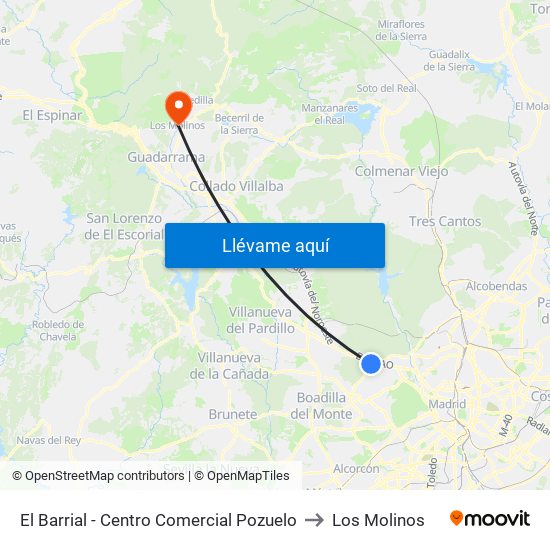 El Barrial - Centro Comercial Pozuelo to Los Molinos map