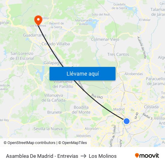 Asamblea De Madrid - Entrevías to Los Molinos map