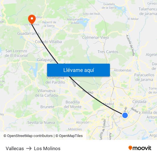 Vallecas to Los Molinos map