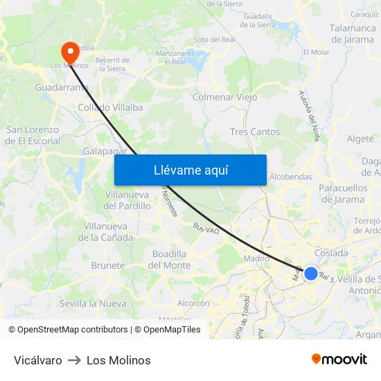 Vicálvaro to Los Molinos map