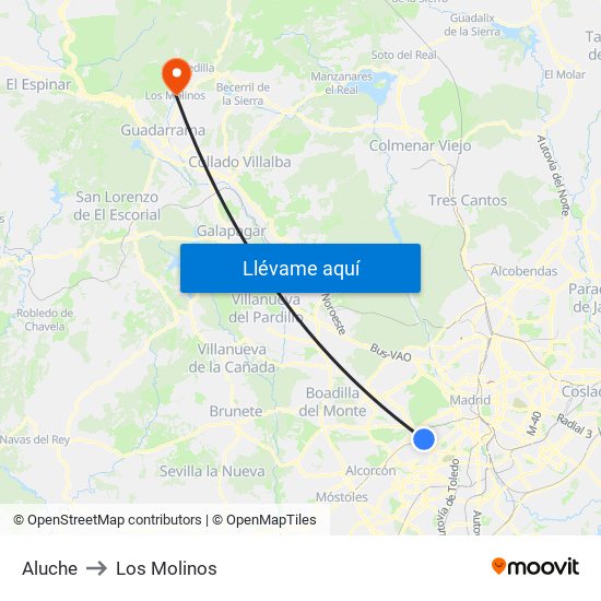 Aluche to Los Molinos map
