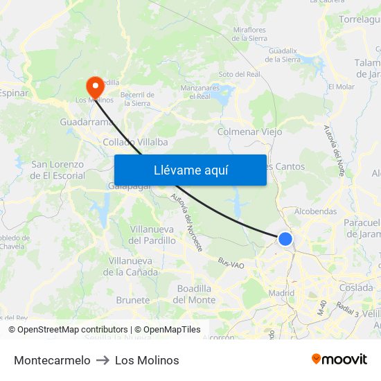 Montecarmelo to Los Molinos map