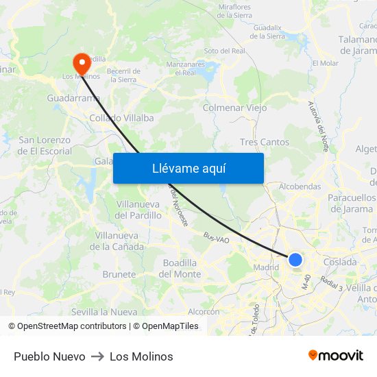 Pueblo Nuevo to Los Molinos map