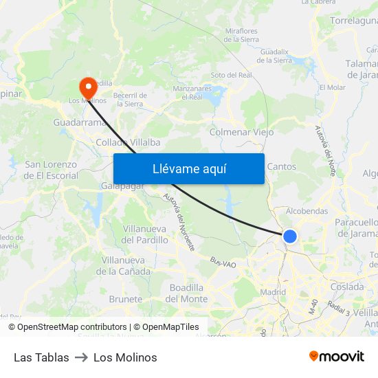 Las Tablas to Los Molinos map