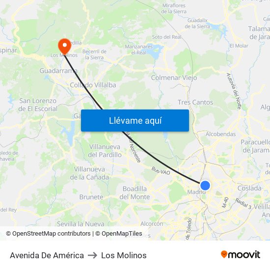 Avenida De América to Los Molinos map