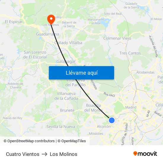 Cuatro Vientos to Los Molinos map