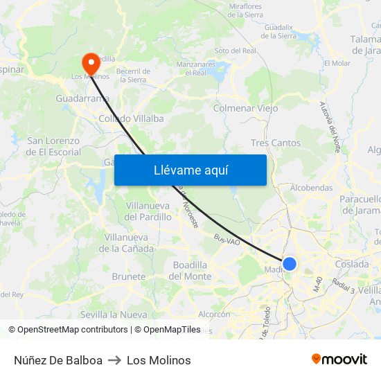 Núñez De Balboa to Los Molinos map