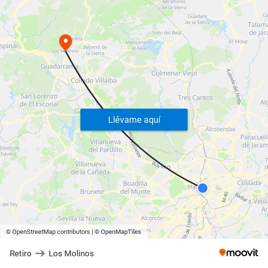 Retiro to Los Molinos map