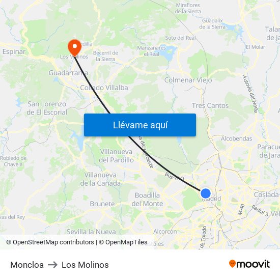 Moncloa to Los Molinos map