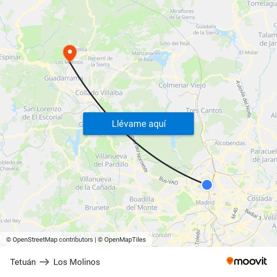 Tetuán to Los Molinos map