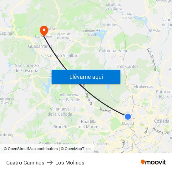 Cuatro Caminos to Los Molinos map