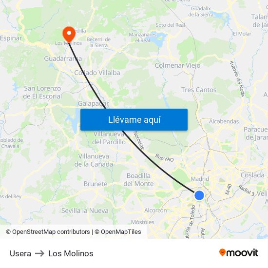 Usera to Los Molinos map