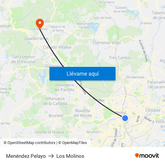 Menéndez Pelayo to Los Molinos map