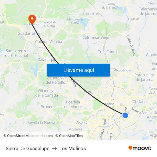 Sierra De Guadalupe to Los Molinos map
