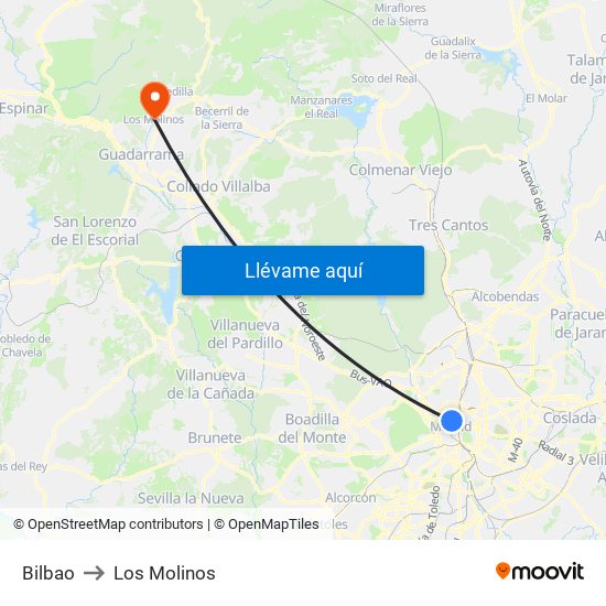 Bilbao to Los Molinos map