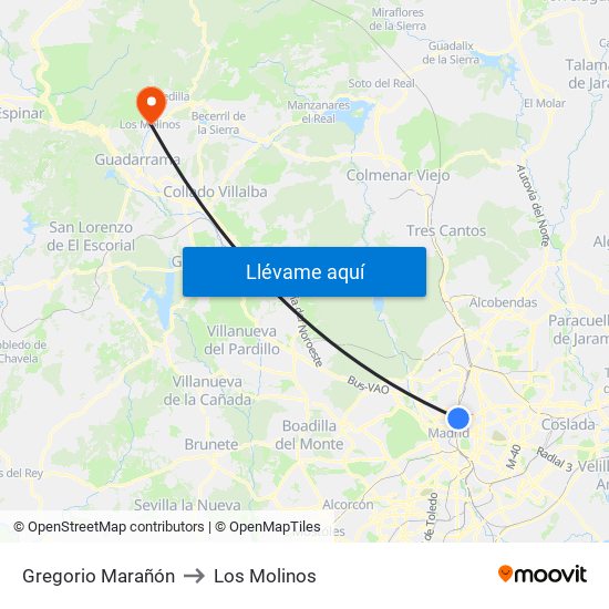 Gregorio Marañón to Los Molinos map