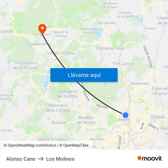 Alonso Cano to Los Molinos map