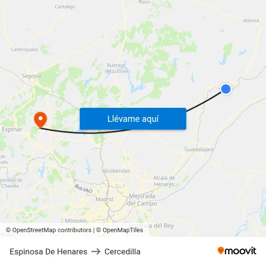Espinosa De Henares to Cercedilla map