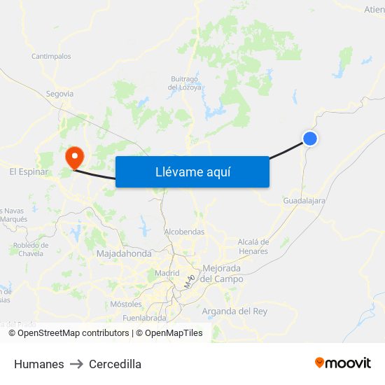 Humanes to Cercedilla map