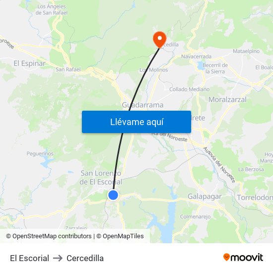 El Escorial to Cercedilla map