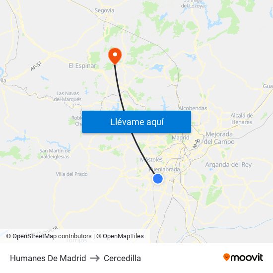 Humanes De Madrid to Cercedilla map