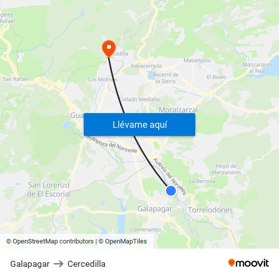 Galapagar to Cercedilla map