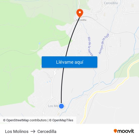 Los Molinos to Cercedilla map