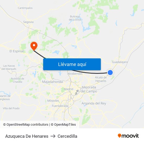 Azuqueca De Henares to Cercedilla map