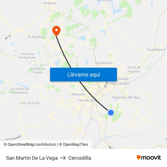 San Martín De La Vega to Cercedilla map