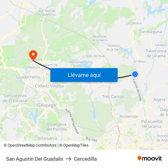 San Agustín Del Guadalix to Cercedilla map