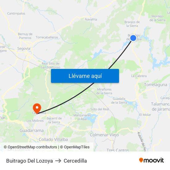 Buitrago Del Lozoya to Cercedilla map