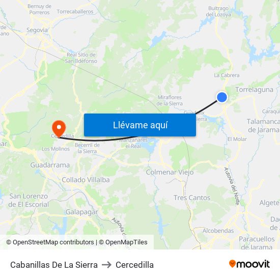 Cabanillas De La Sierra to Cercedilla map