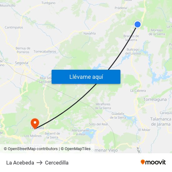 La Acebeda to Cercedilla map