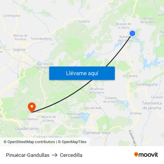 Pinuécar-Gandullas to Cercedilla map