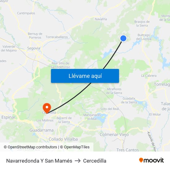 Navarredonda Y San Mamés to Cercedilla map