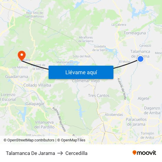 Talamanca De Jarama to Cercedilla map