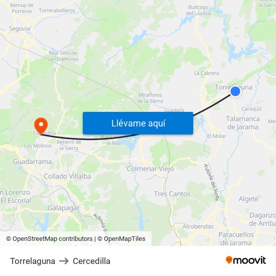 Torrelaguna to Cercedilla map