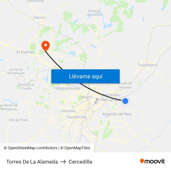 Torres De La Alameda to Cercedilla map