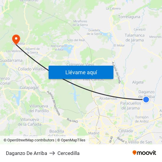 Daganzo De Arriba to Cercedilla map