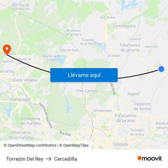 Torrejón Del Rey to Cercedilla map