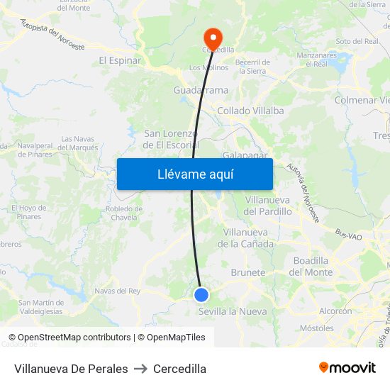 Villanueva De Perales to Cercedilla map