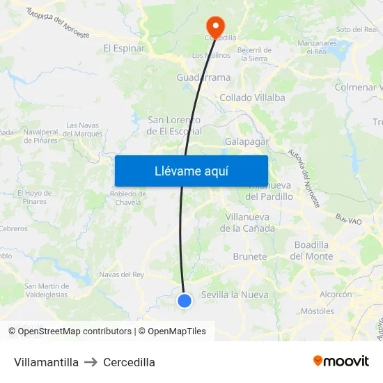 Villamantilla to Cercedilla map